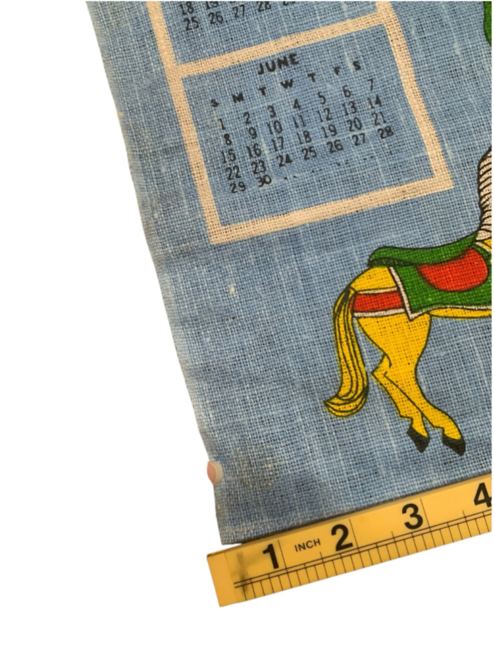 Vintage 1975 Decorative Wall Calendar Hanging Fabric Decor Blue Green - Picture 3 of 4